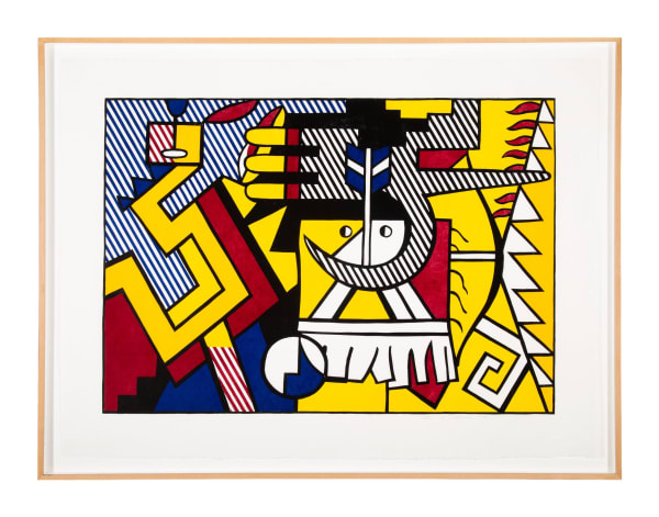 Roy Lichtenstein. American Indian Theme, VI, 1980. Woodcut in colors on handmade Suzuki paper 37 3/4 x 50 1/4 in (95.9 x 127.6 cm). Image courtesy of Zeit Contemporary Art, New York.