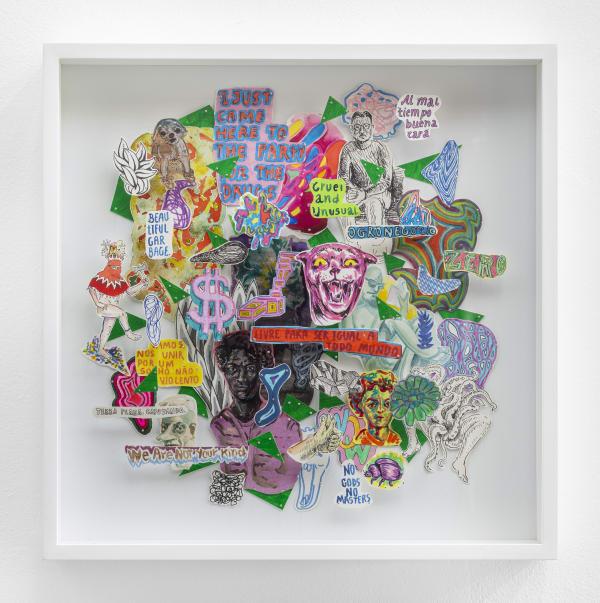 Pedro Varela Sem título, 2022 técnica mista montada com alfinetes sobre painel 40 x 40 cm