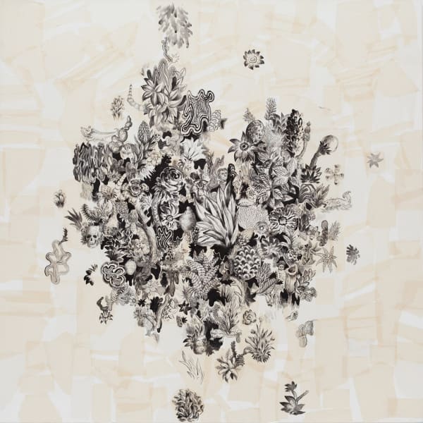 Pedro Varela Sem título, 2015 acrílica e papel de arroz sobre tela 180 x 180 cm