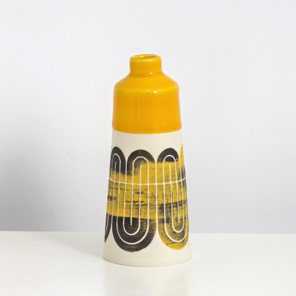 MapMap ceramic cone bottle vase with scandi-inspired stencil design in orange and black