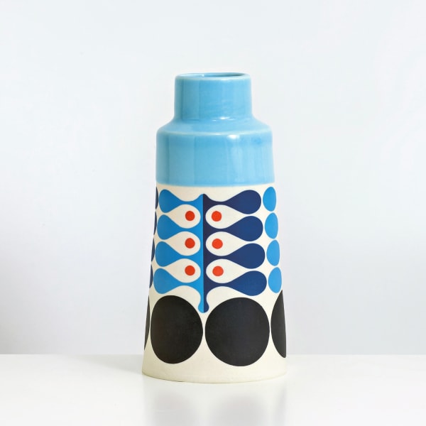 MapMap ceramic cone bottle vase in colours blue, black and red