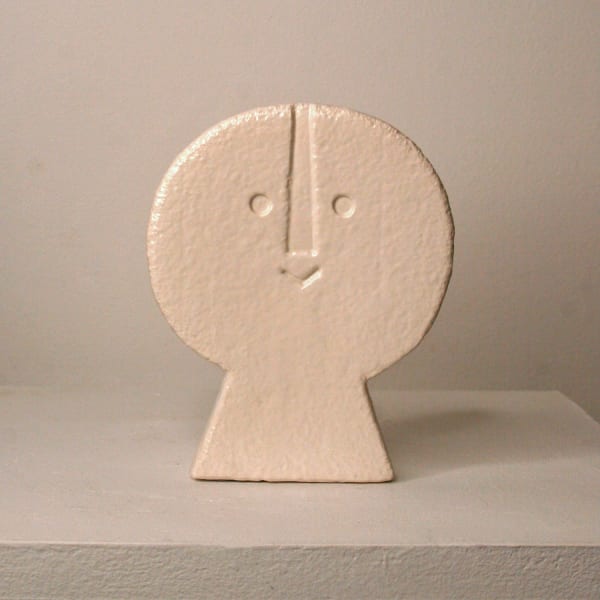Peter Slight ceramic bust with circular head and abstracted face in eggshell white