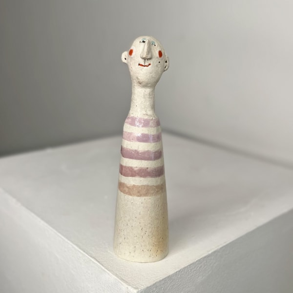 Jane Muir ceramic little man with lilac rings