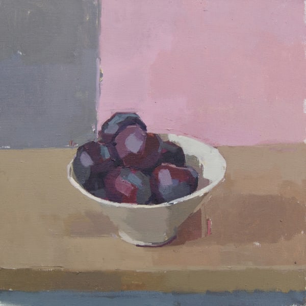 Sarah Spackman still life painting of a bowl of plums