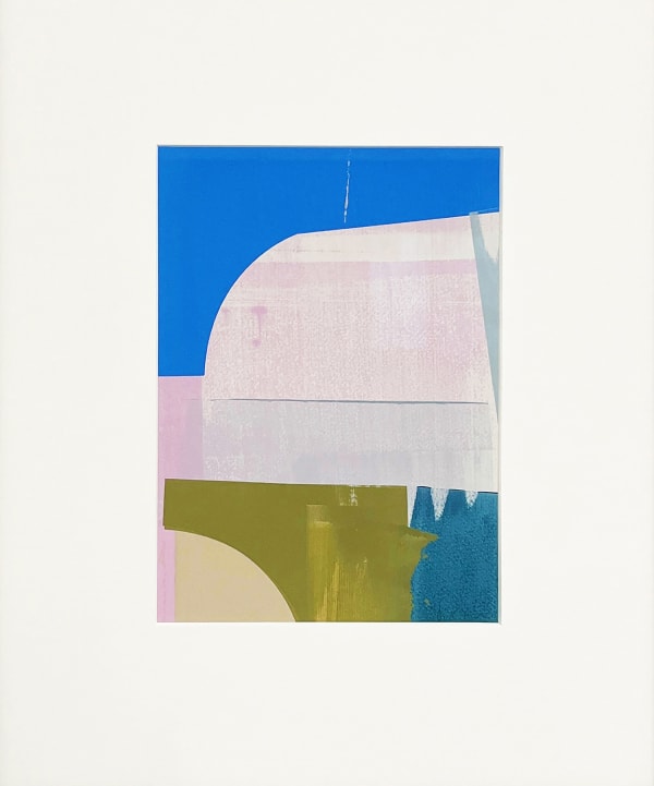Jonathan Lawes abstracted silkscreen in pinks, blues and greens with semi-circular and oblong shapes
