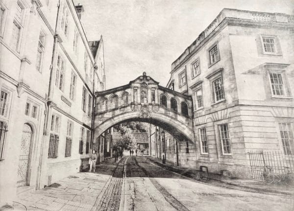 Lindsey Moran photogravure black and white print of Oxford University's 'Bridge of Sighs'