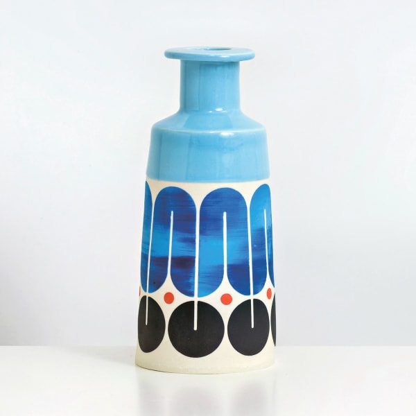 MapMap ceramic cone bottle vase in colours in blue, red and black