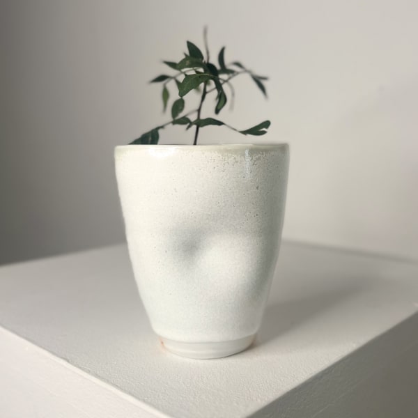 Linda Bloomfield duck egg white ceramic cup with dimple in centre