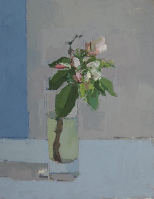 Sarah Spackman still life painting of blossom in a glass vase