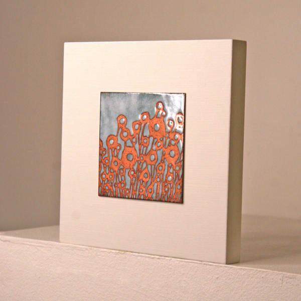 Janine Partington Vitreous Enamel on Copper, Wooden Panel with poppy field design
