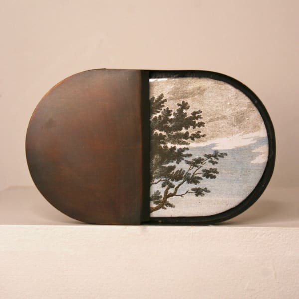 David Rhys Jones sculpture with bronze and steel structure with vitreous enamel engraving image of a tree