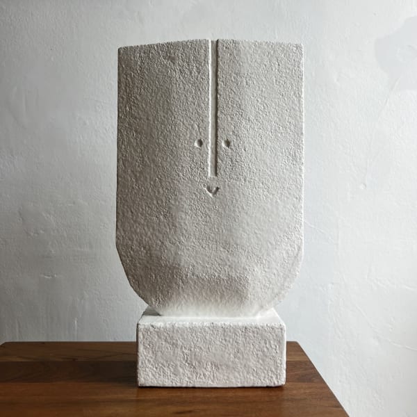 Peter Slight ceramic bust with rectangle head and abstracted face in eggshell white