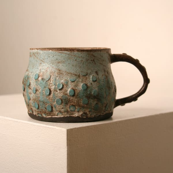 Elly Wall stoneware ceramic mug with raised bumped texture and turquoise glaze