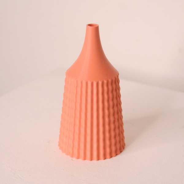 Keeley Traae 3D printed PLA vase with incised spikey detail with pencil neck in bubblegum colourway