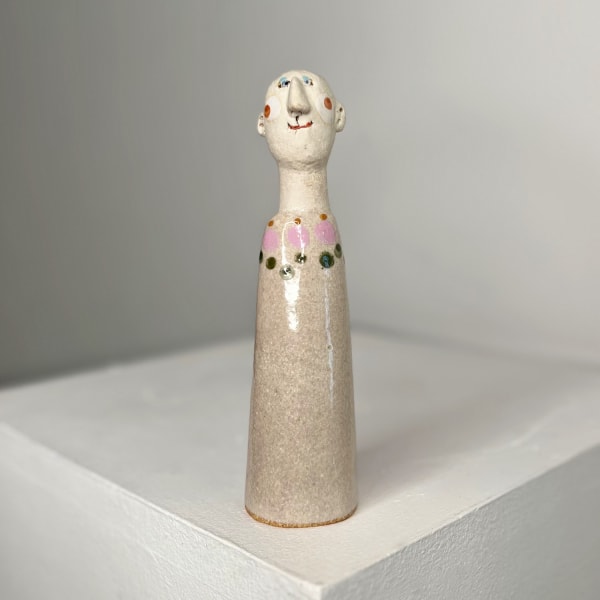 Jane Muir ceramic little man with pink and green spots