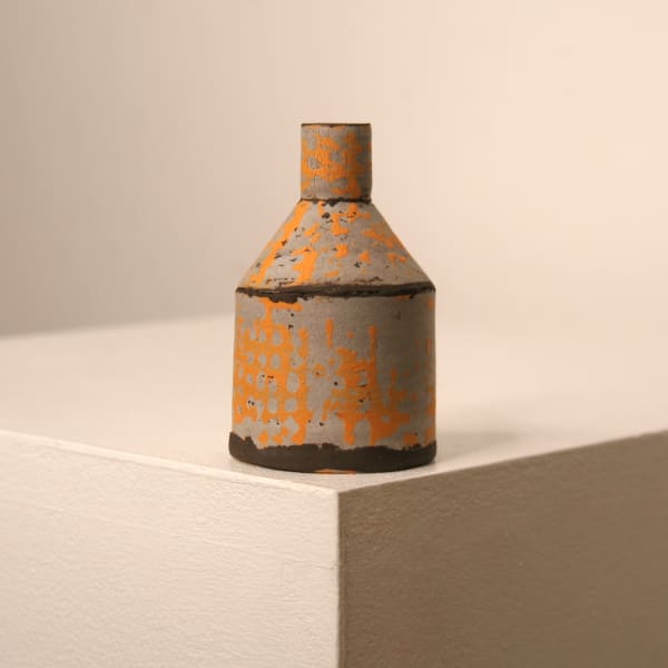 Elly Wall stoneware ceramic bottle vase with sage and orange glazes