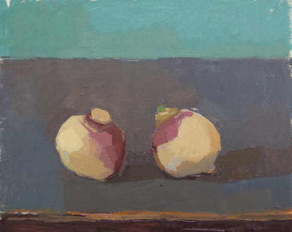 Sarah Spackman still life painting of two small turnips