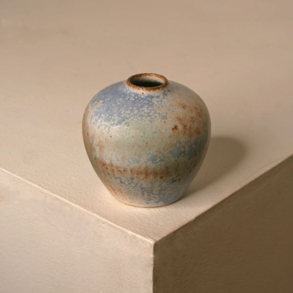 Atilla Olah ceramic mini bowl in a variety of blue, green, grey and copper glaze colours