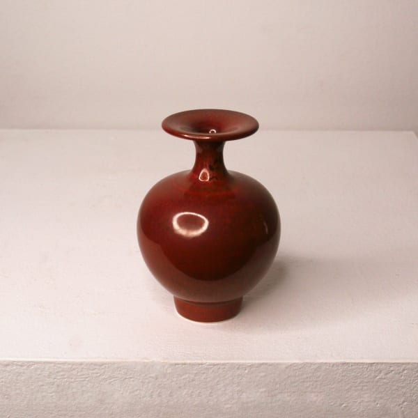 Yuta Segawa miniature vase in terracotta glaze, heart shaped bottom and long curved neck