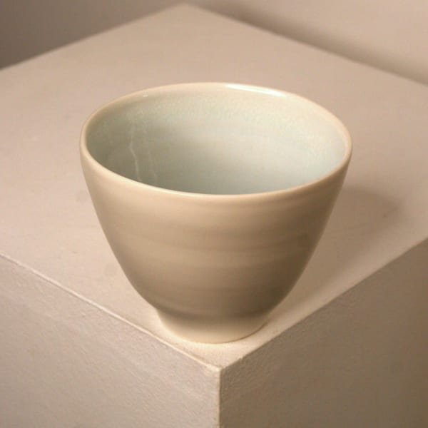 Linda Bloomfield ceramic bowl with a white and pale blue glaze