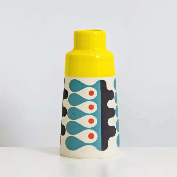 MapMap ceramic cone bottle vase in colours yellow, blue, red and black