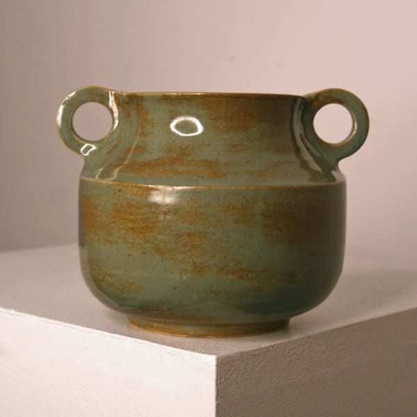 Lucy Physick stoneware ceramic urn shaped vase in a sage glaze