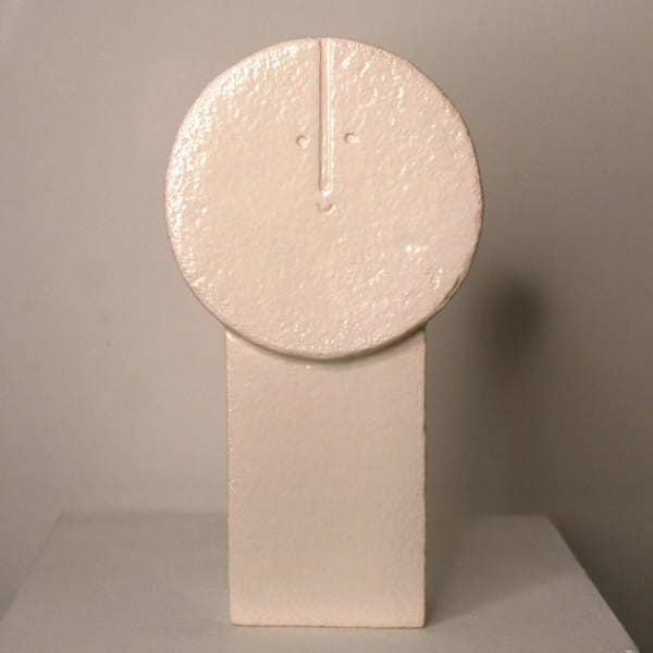 Peter Slight ceramic bust with circular head and abstracted face in eggshell white