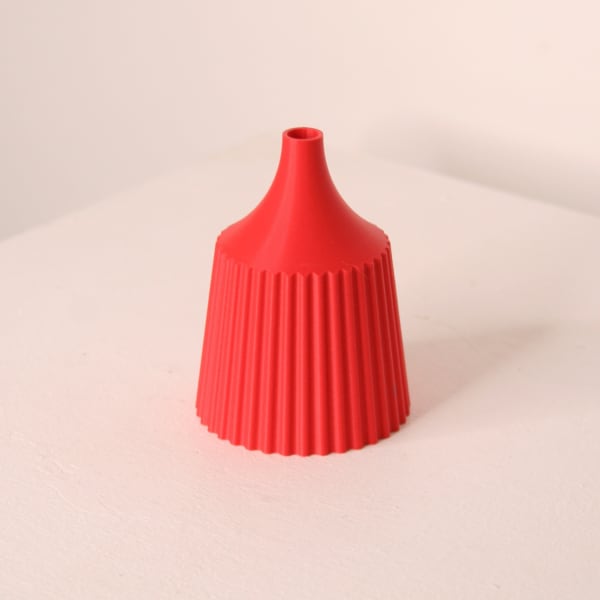 Keeley Traae PLA 3d printed bottle shaped dimensional incised line texture, rhubarb
