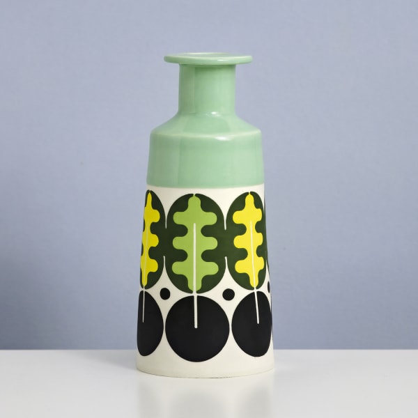 MapMap ceramic cone vase with midcentury modern inspired stencil designs in mint, yellow and black