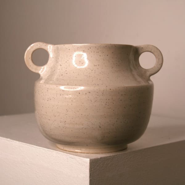 Lucy Physick stoneware ceramic urn shaped vase in a speckled white glaze