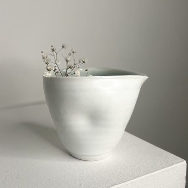 Linda Bloomfield ceramic jug cup in duck egg white glaze