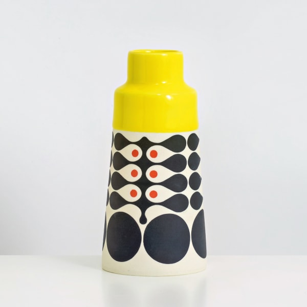 MapMap ceramic cone bottle vase in colours yellow, red and black
