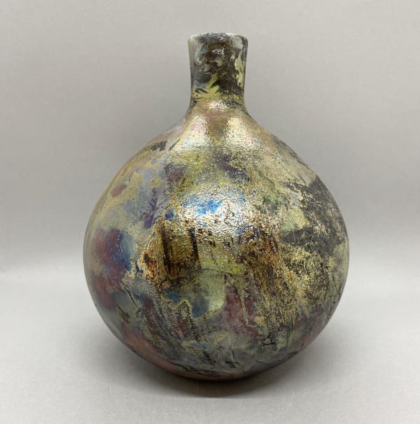 Katie Coston of Illyria Pottery raku fired bottle vase