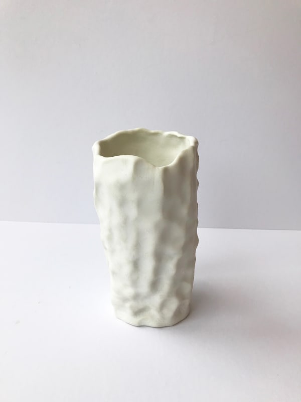 Emma Jagare hand built porcelain white vase rimmed with rippled detail.