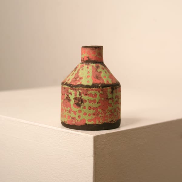 Elly Wall stoneware ceramic bottle vase with sage and pink glazes