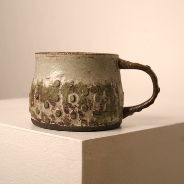 Elly Wall stoneware ceramic mug with raised bumped texture and sage green glaze
