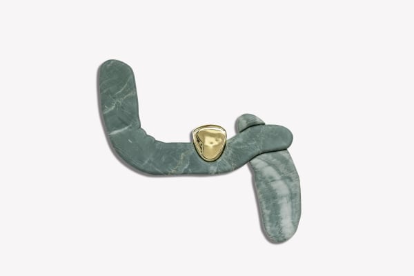 Little Climbers V, 2025 green quartzite and polished bronze 60cm x 63cm x 3.5 cm (24" x 25" x 1")