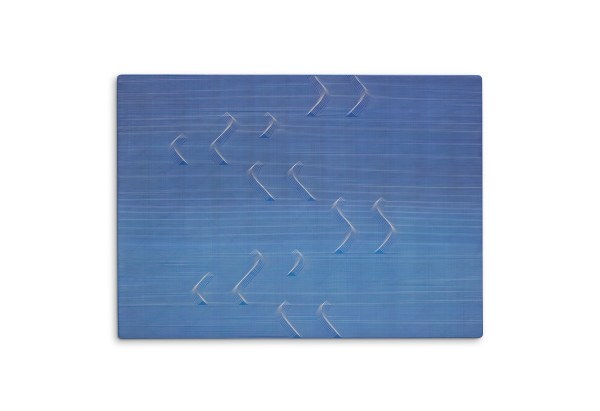 Long Ending (Blue Fade), 2024 casein paint and scratched on gesso panel 60cm x 84cm (24" x 33")