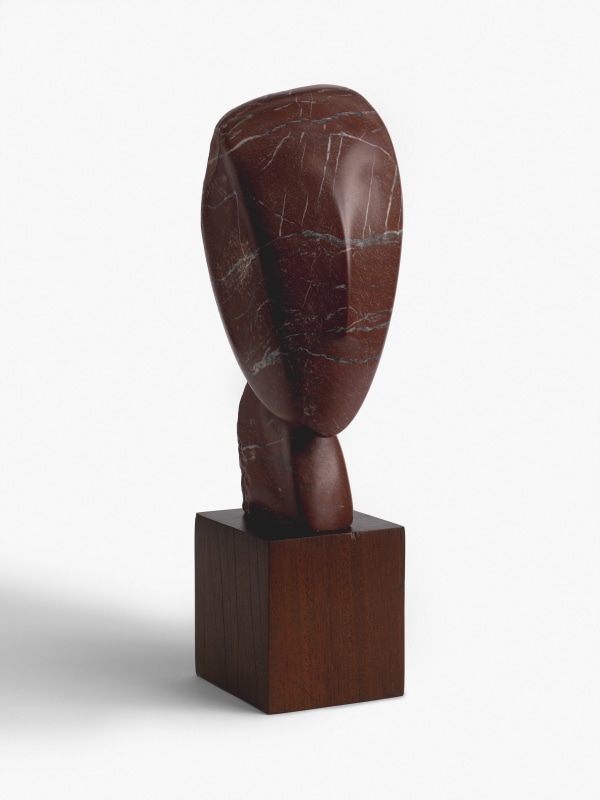 Testa di Musa, 2024 Turkish red marble and teak wood 52cm x 16cm x 19cm (20" x 6" x 7")