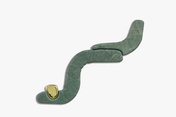 Little Climbers II, 2025 green quartzite and polished bronze 68cm x 88cm x 3.5 cm (27" x 35" x 1")