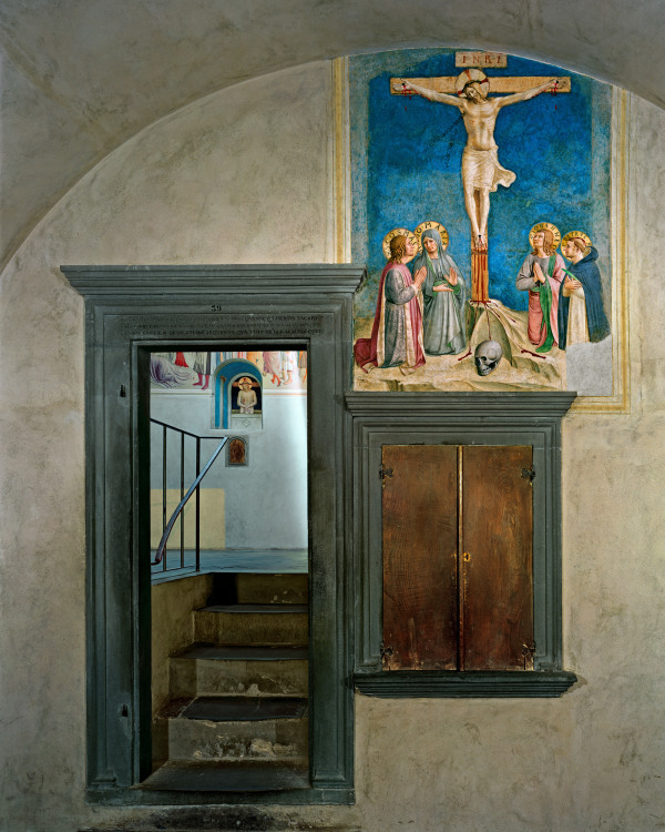 Robert Polidori, Crucifixion with the Virgin and Sts Cosmas, John the Evangelist and Peter Martyr by Fra Angelico, Cell 38 (foreground), Adoration of the Magi and Man of Sorrows, by Fra Angelico, Cell 39 (background) Museum of San Marco Convent, Florence, Italy, 2010