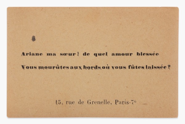 Bureau de recherches surréalistes, Ariane ma sœur! de quel amour blessée : vous mourûtes aux bords où vous fûtes laissée?, 1924