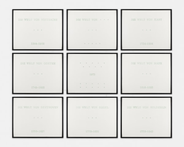Marcel Broodthaers, Série de neuf peintures en langue allemande: Die Welt, 1973