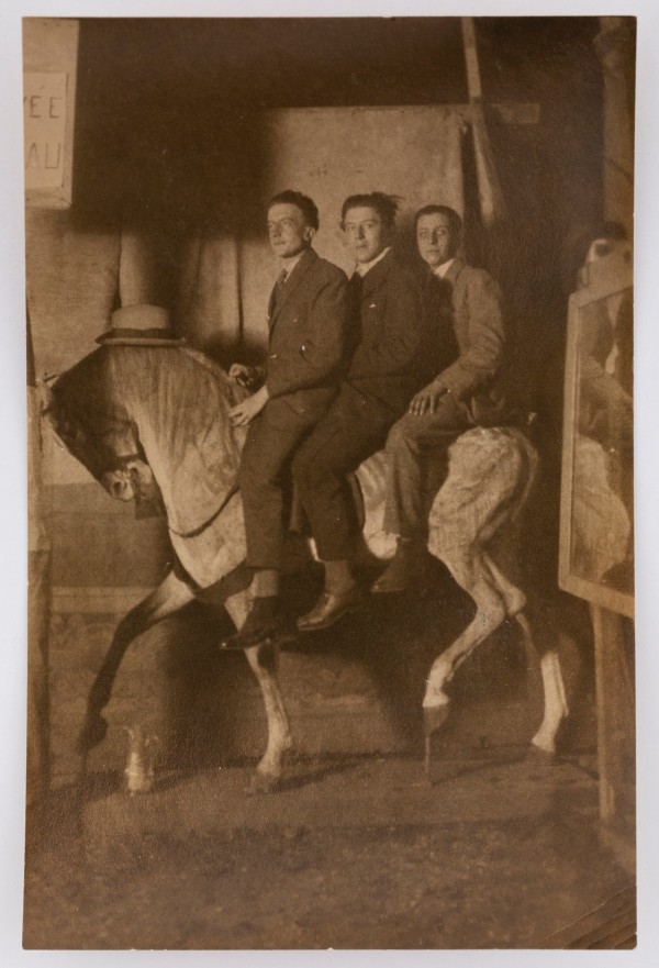 Anonymous, Three men on a horse (Paul Éluard, André Breton, Robert Desnos), c. 1924