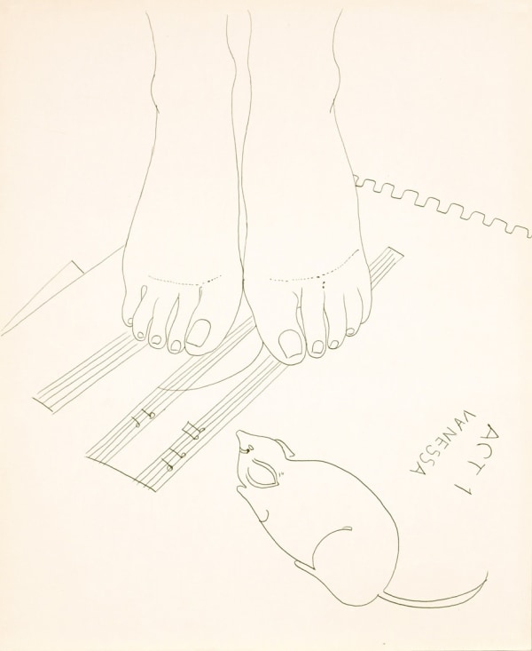 Andy Warhol, Feet With Music Sheet and Mouse, ca. 1960