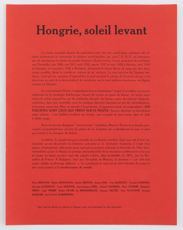 André Breton, André Pieyre de Mandiargues, Jean-Louis Bedouin, Jacques Sennelier, Georges Goldfayn, Jean-Claude Silbermann, Benjamin Péret, Hongrie, soleil levant, 1956
