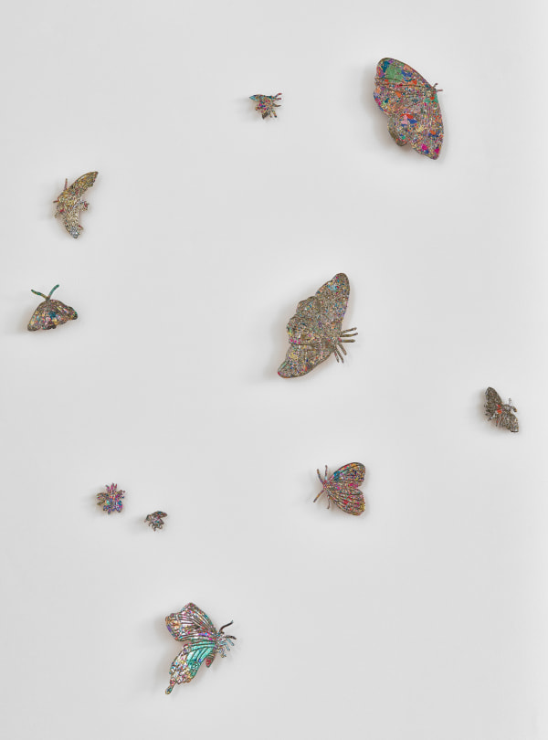 Kiki Smith Dusk2023 Bronze with gold and Japanese silver leaf, 36 elements dimensions variable