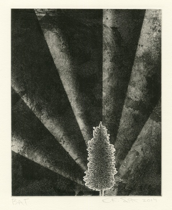 Kiki Smith Standing I2014 Edition 11 of 18 + 4 APs and 3 PPs Copperplate intaglio with collage 15 ½ x 13 in. (39.4 x 33 cm)