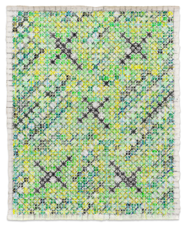 Ding Yi Appearance of Crosses 2021-B52021 Acrylic, chalk and pencil on customised rice paper 39 3/8 x 31 1/2 in. (100 x 80 cm)