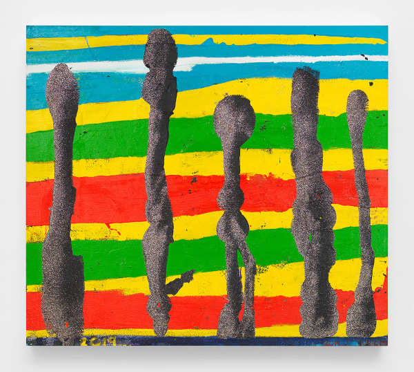 Chris Martin Trinidad Afternoon2019 Oil, acrylic, collage, and glitter on canvas 77 x 88 in. (195.6 x 223.5 cm)